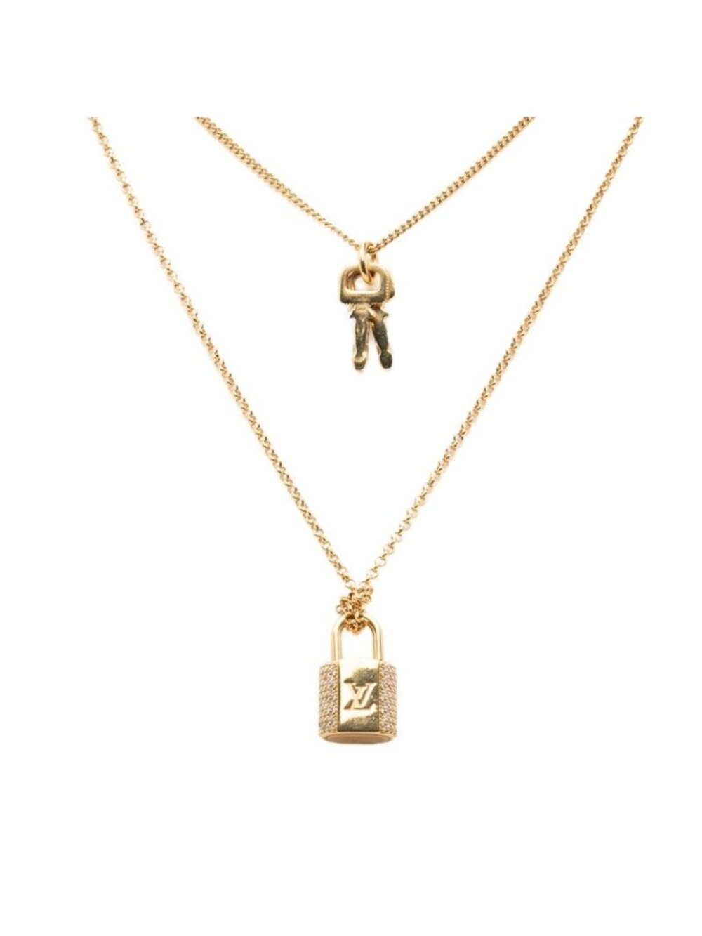 Louis Vuitton LV Padlock Necklace Gold Plated Rhinestone